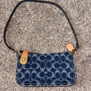 Coach Penn Shoulder Bag in Blue Denim with Tan Trim